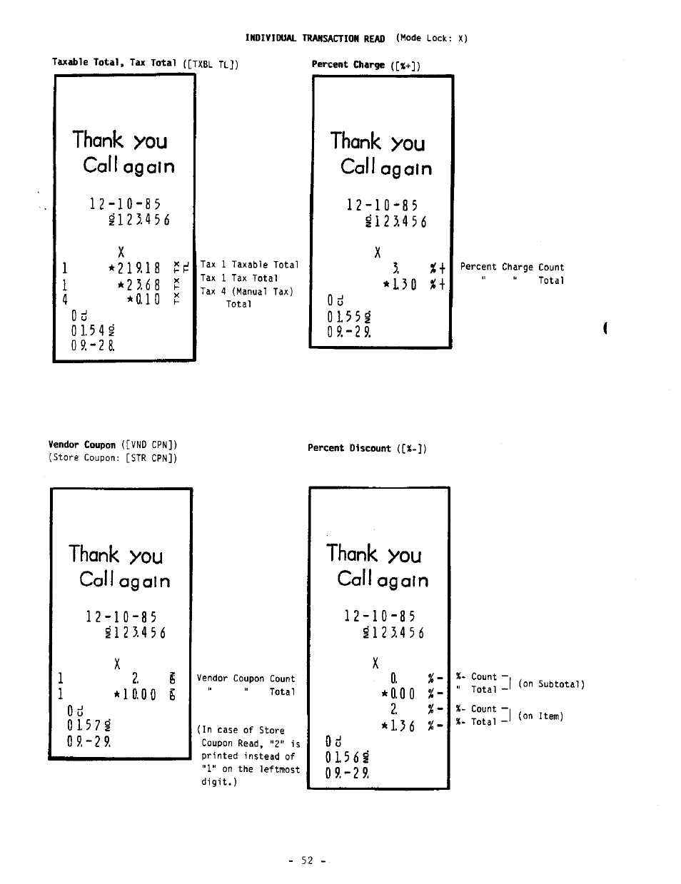 Thank you, Call again, Il25.456 | 1 2. i, 1 *10.00 i, 0i57i 0 9 9, A o o | Toshiba MA-290-100 SERIES User Manual | Page 56 / 84