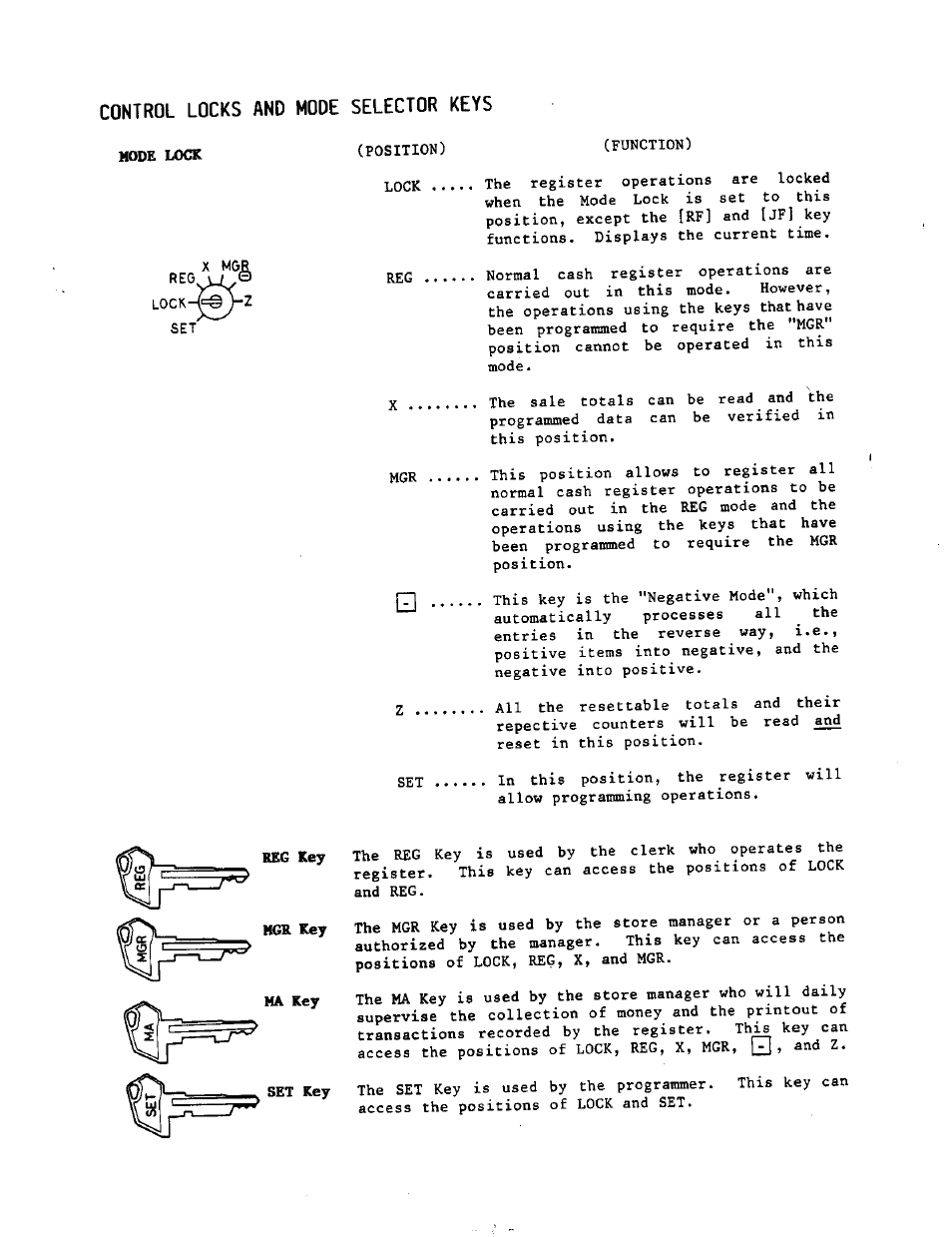 Control locks and mode selector keys, Mode lock | Toshiba MA-290-100 SERIES User Manual | Page 6 / 84