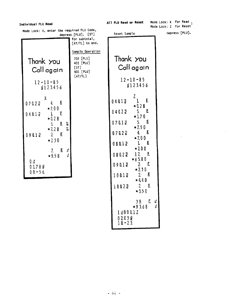 Thank you call again, Thank you, Call again | Toshiba MA-290-100 SERIES User Manual | Page 66 / 84
