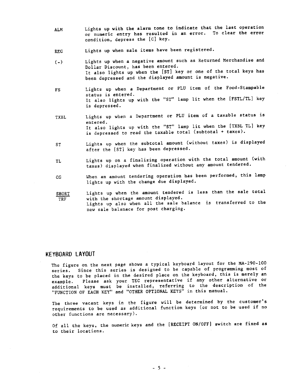 Keyboard layout, C - ) | Toshiba MA-290-100 SERIES User Manual | Page 9 / 84