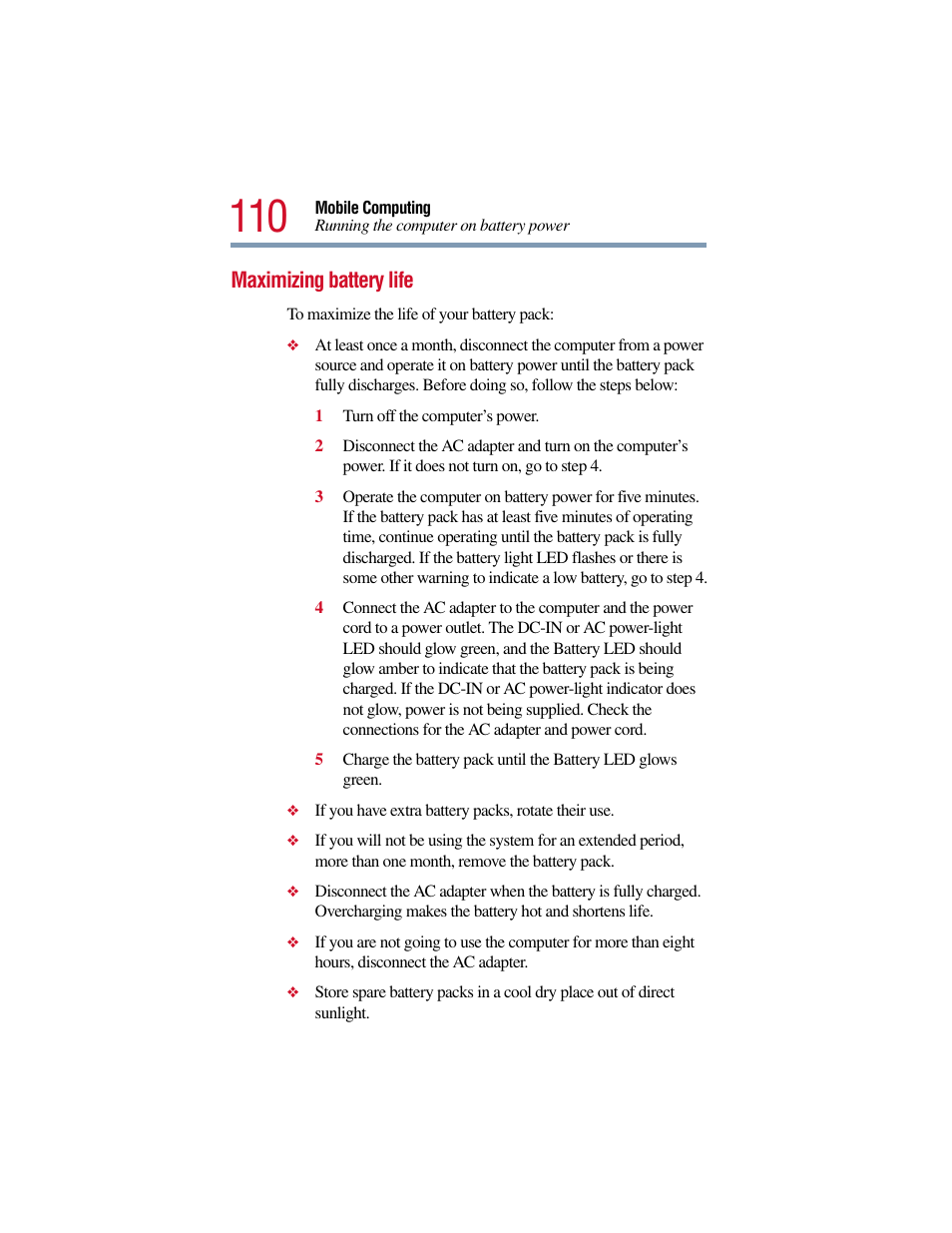 Maximizing battery life, Please see, Maximizing | Toshiba Satellite Pro 6000 Series User Manual | Page 110 / 295