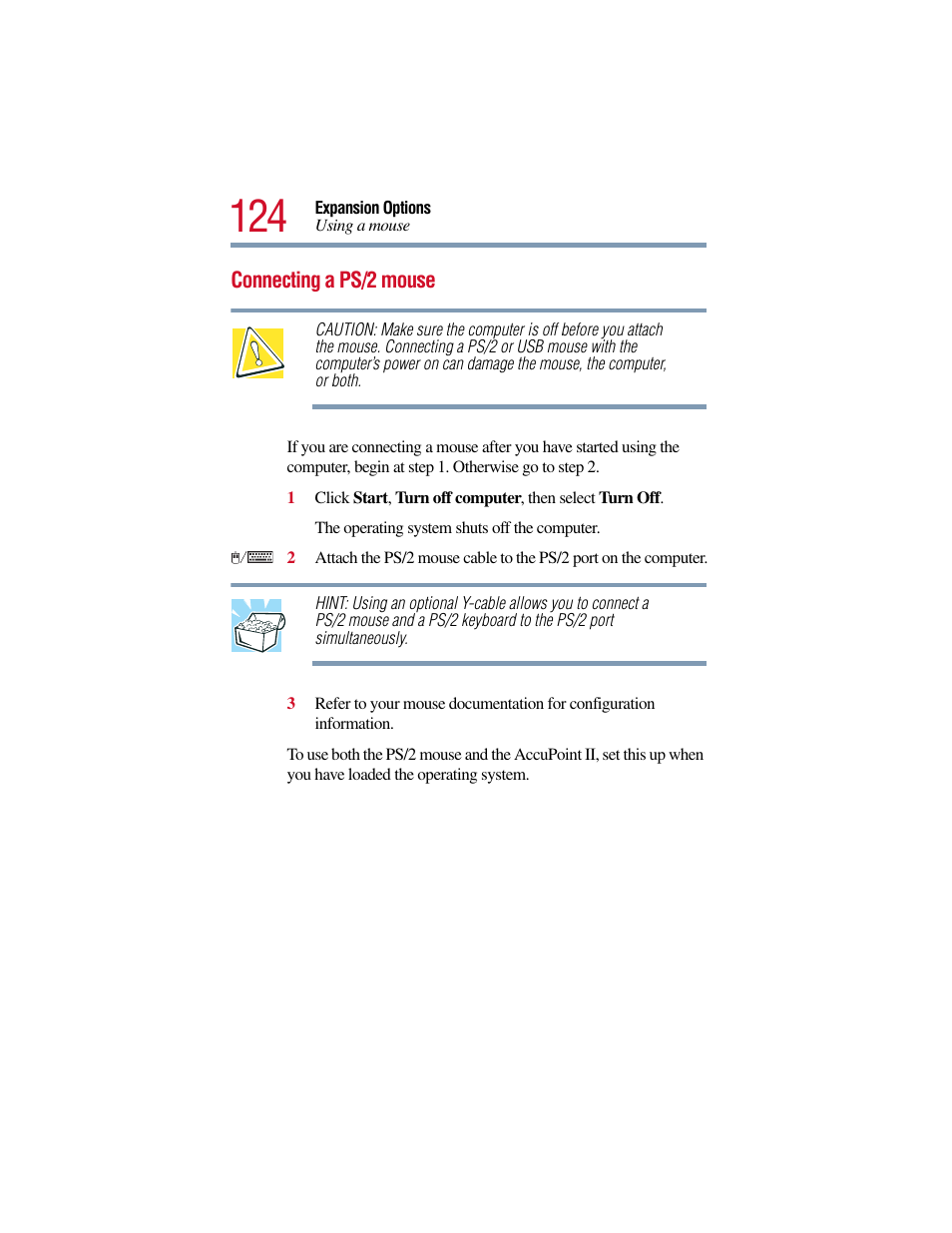 Connecting a ps/2 mouse | Toshiba Satellite Pro 6000 Series User Manual | Page 124 / 295