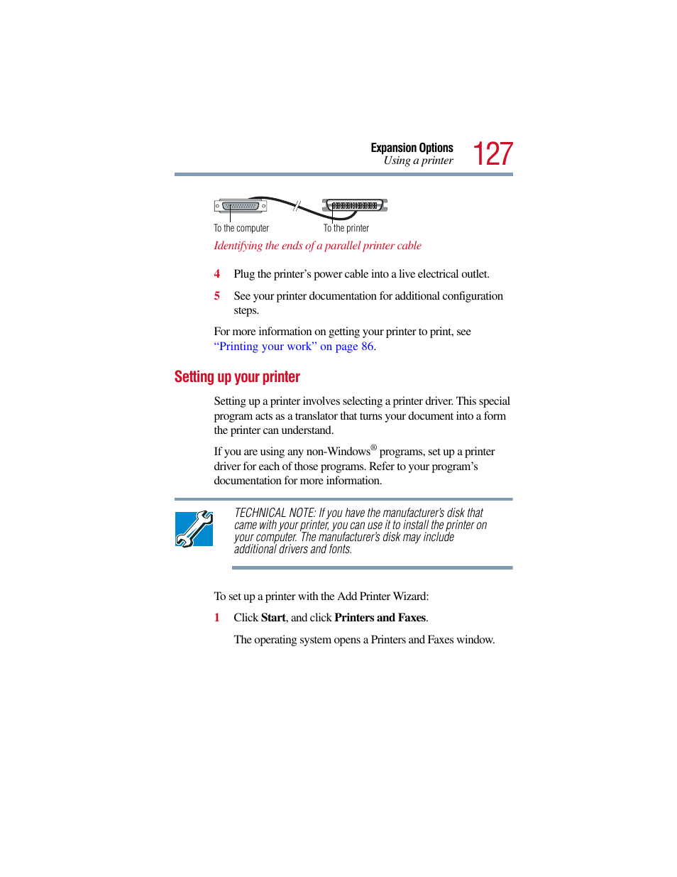 Setting up your printer | Toshiba Satellite Pro 6000 Series User Manual | Page 127 / 295