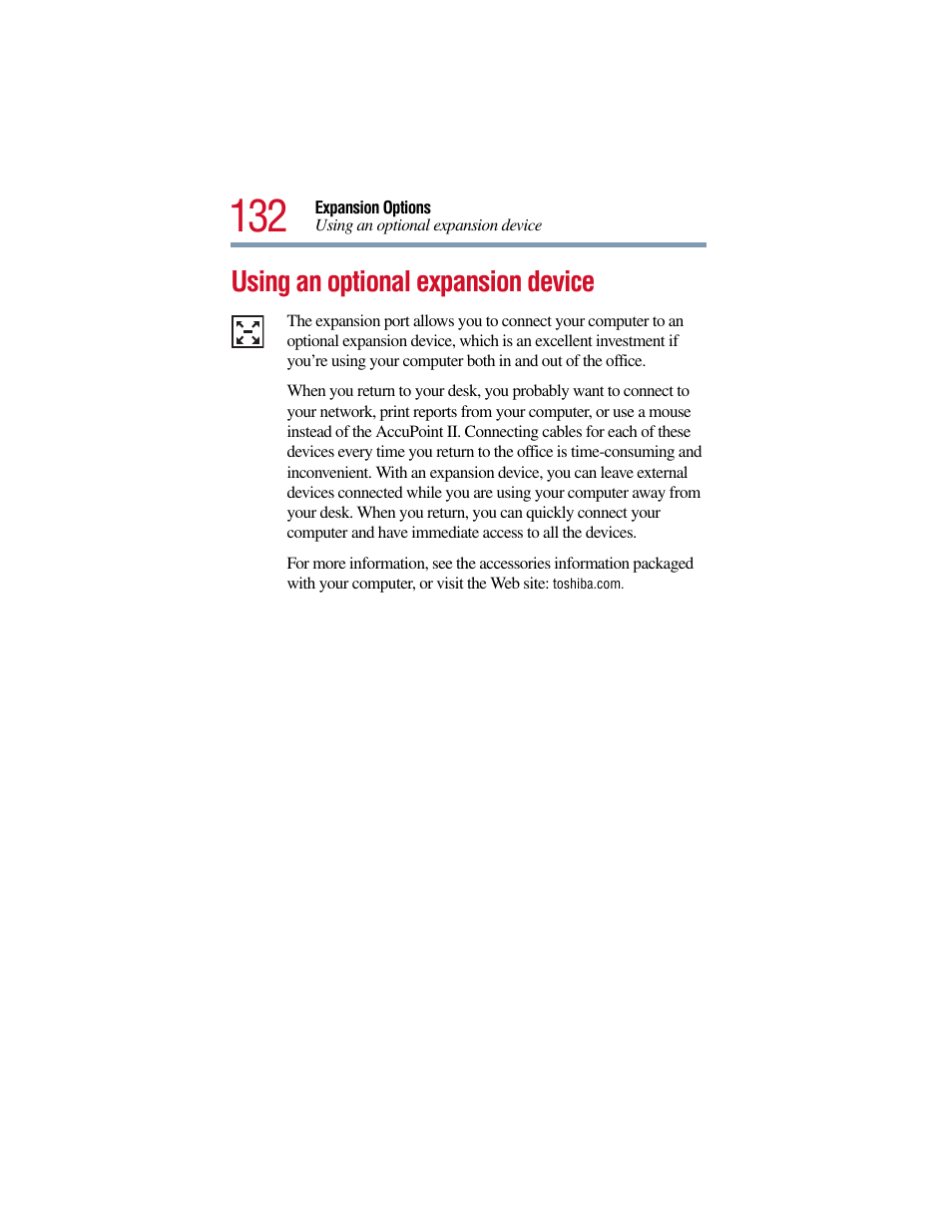Using an optional expansion device | Toshiba Satellite Pro 6000 Series User Manual | Page 132 / 295