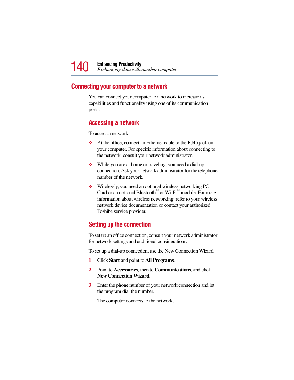 Connecting your computer to a network | Toshiba Satellite Pro 6000 Series User Manual | Page 140 / 295