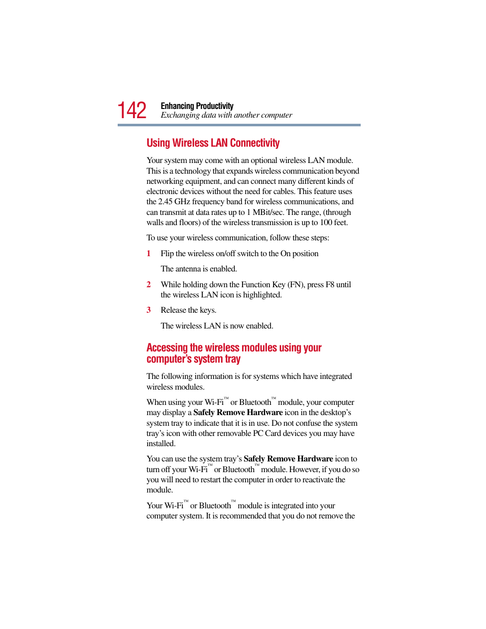 Using wireless lan connectivity | Toshiba Satellite Pro 6000 Series User Manual | Page 142 / 295