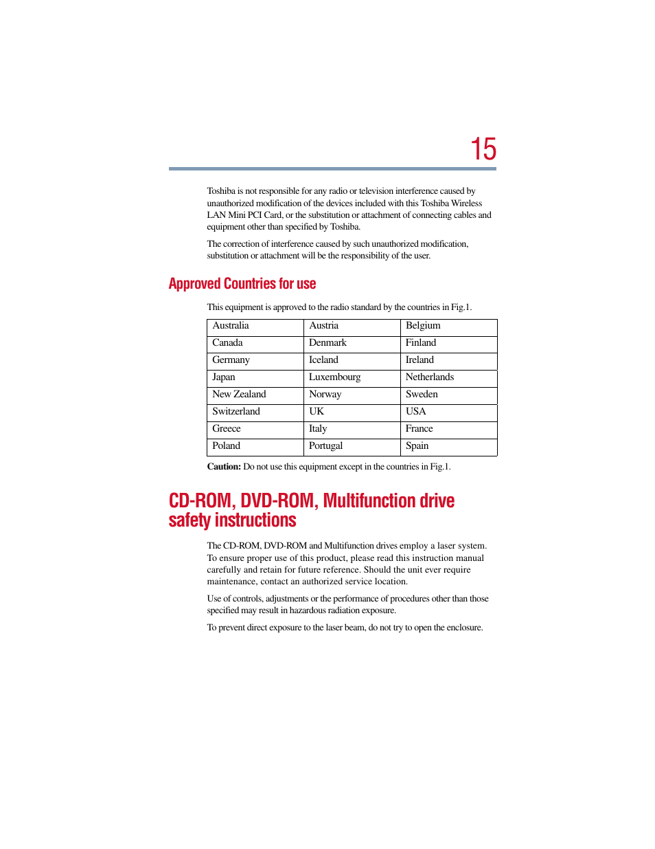 Approved countries for use | Toshiba Satellite Pro 6000 Series User Manual | Page 15 / 295