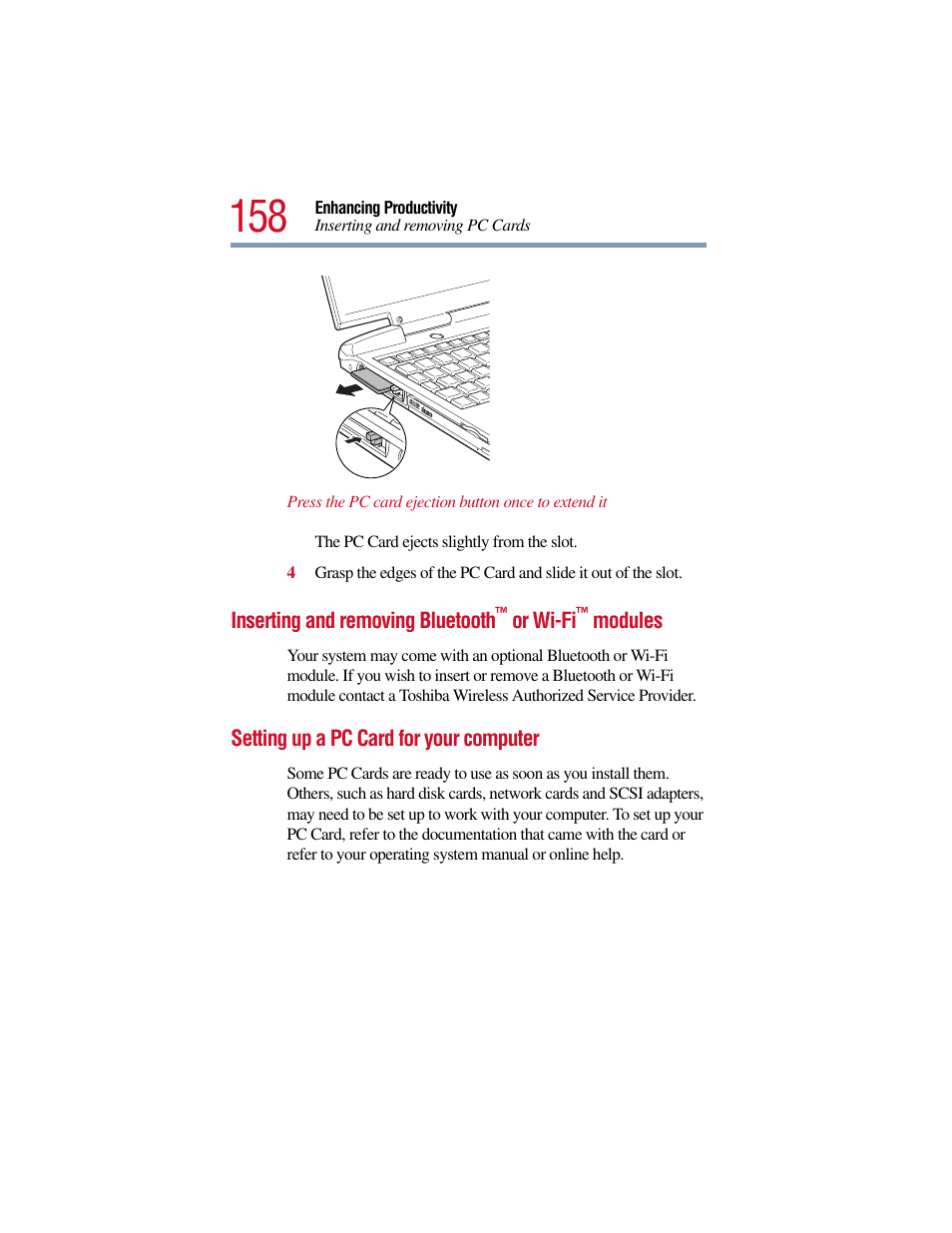 Setting up a pc card for your computer | Toshiba Satellite Pro 6000 Series User Manual | Page 158 / 295