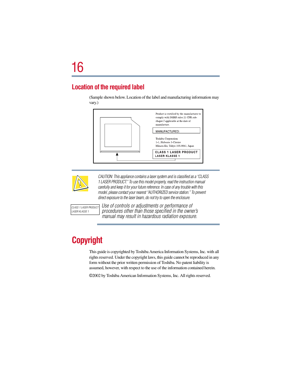 Copyright | Toshiba Satellite Pro 6000 Series User Manual | Page 16 / 295
