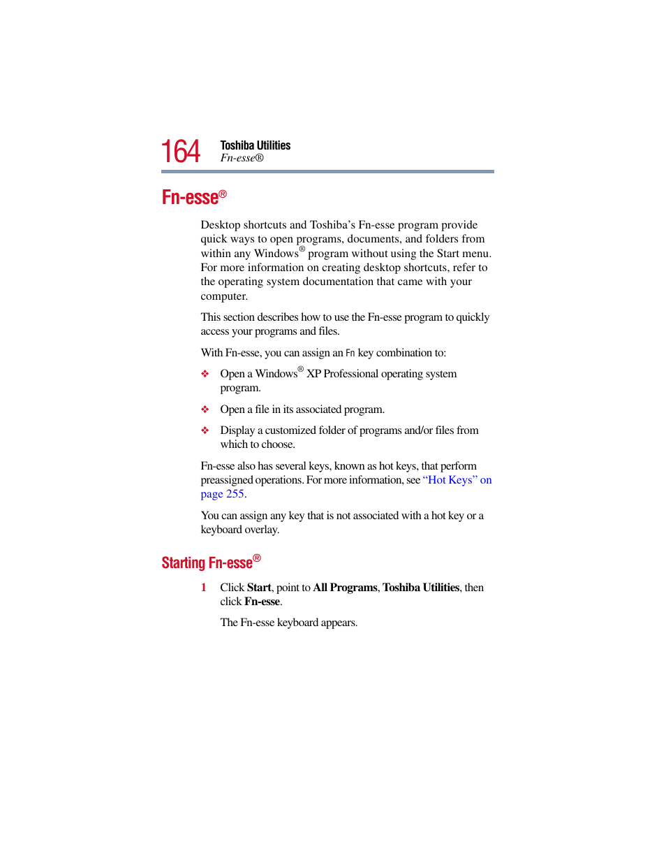 Fn-esse, Starting fn-esse | Toshiba Satellite Pro 6000 Series User Manual | Page 164 / 295