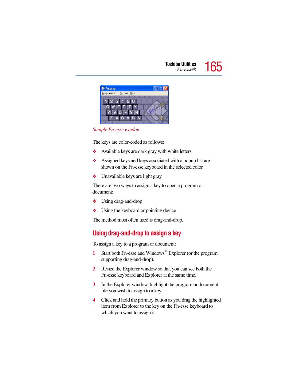 Using drag-and-drop to assign a key | Toshiba Satellite Pro 6000 Series User Manual | Page 165 / 295