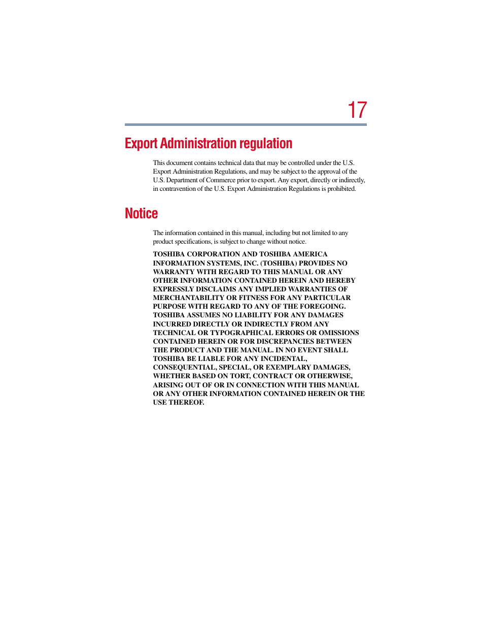 Export administration regulation, Notice | Toshiba Satellite Pro 6000 Series User Manual | Page 17 / 295