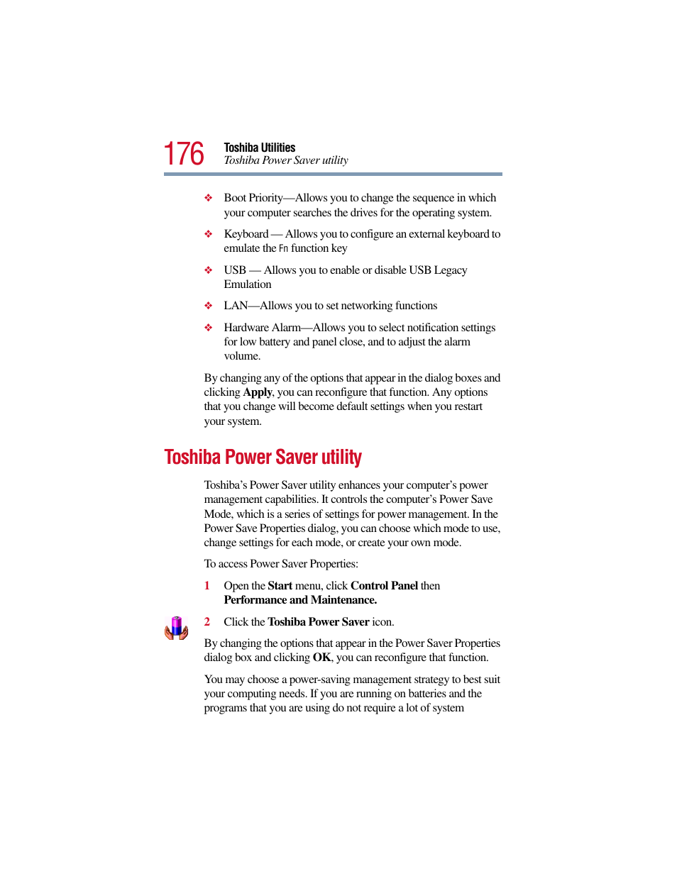 Toshiba power saver utility | Toshiba Satellite Pro 6000 Series User Manual | Page 176 / 295