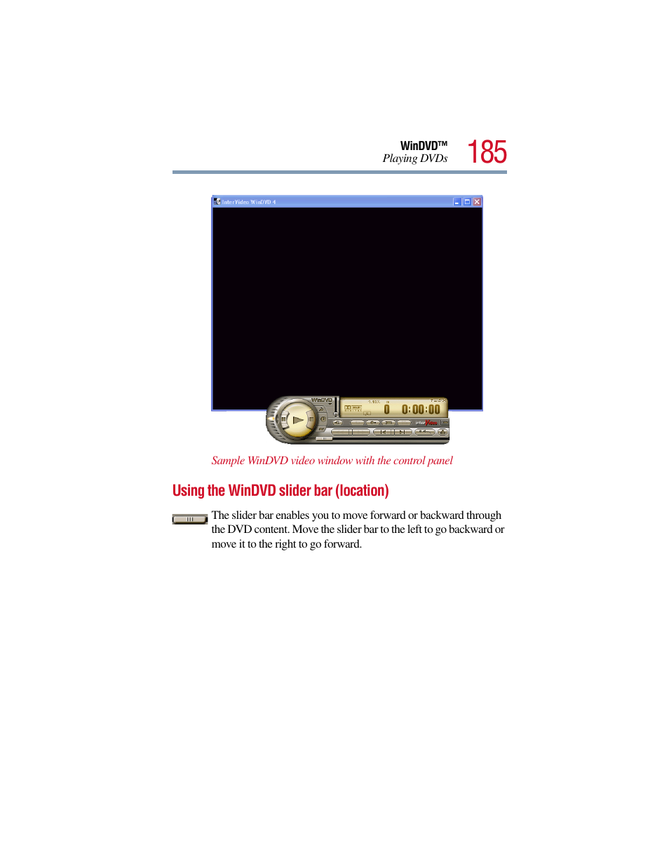 Using the windvd slider bar (location) | Toshiba Satellite Pro 6000 Series User Manual | Page 185 / 295