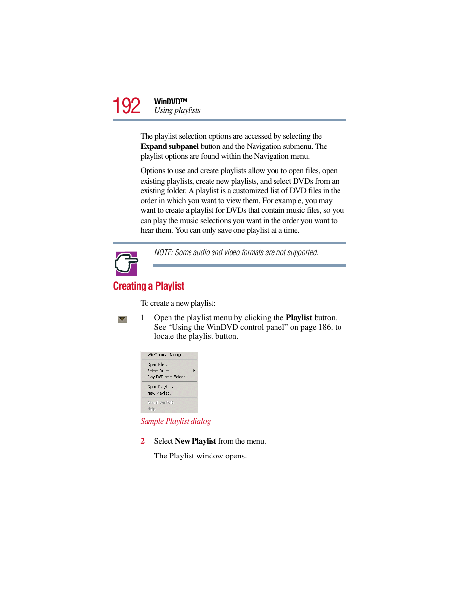 Creating a playlist | Toshiba Satellite Pro 6000 Series User Manual | Page 192 / 295