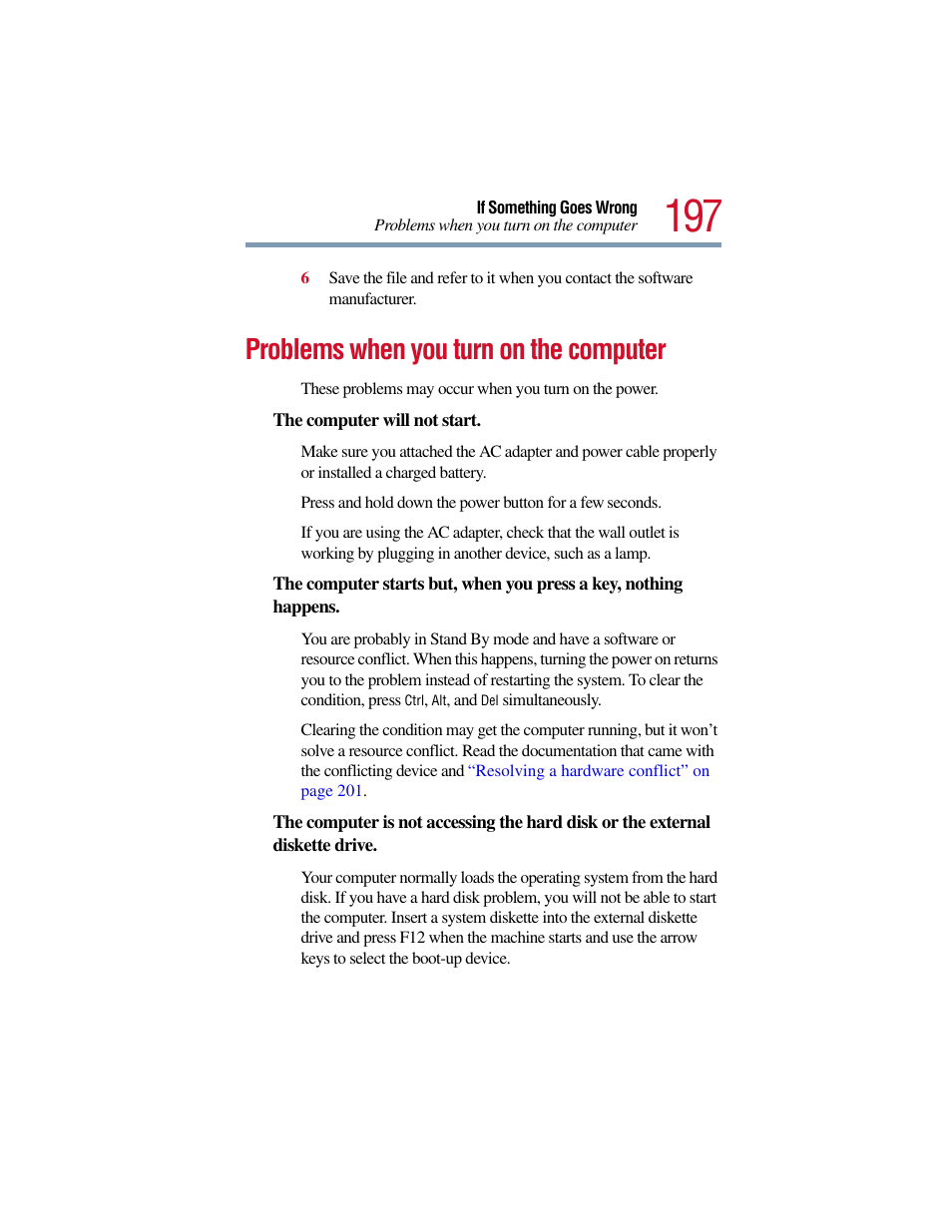 Problems when you turn on the computer | Toshiba Satellite Pro 6000 Series User Manual | Page 197 / 295