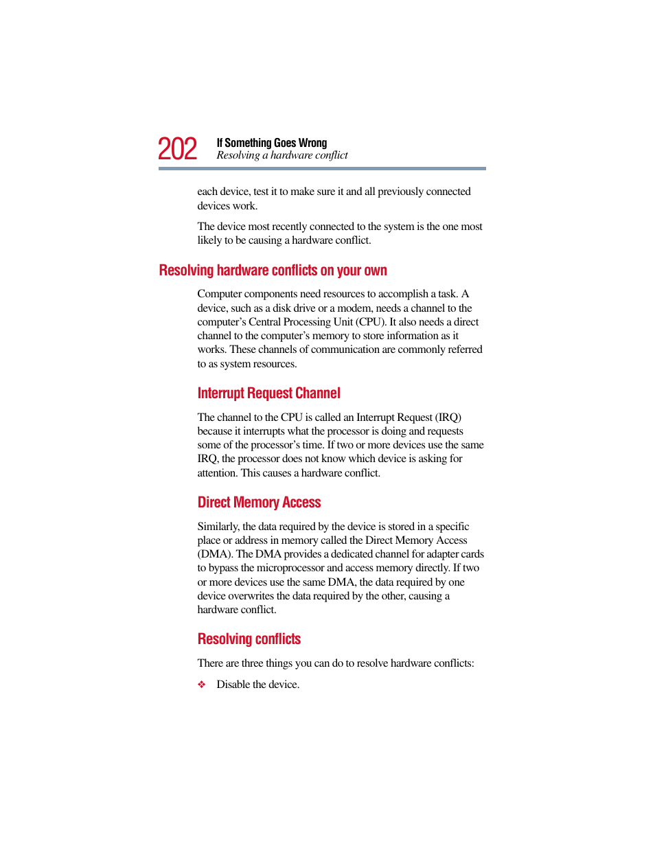 Resolving hardware conflicts on your own | Toshiba Satellite Pro 6000 Series User Manual | Page 202 / 295