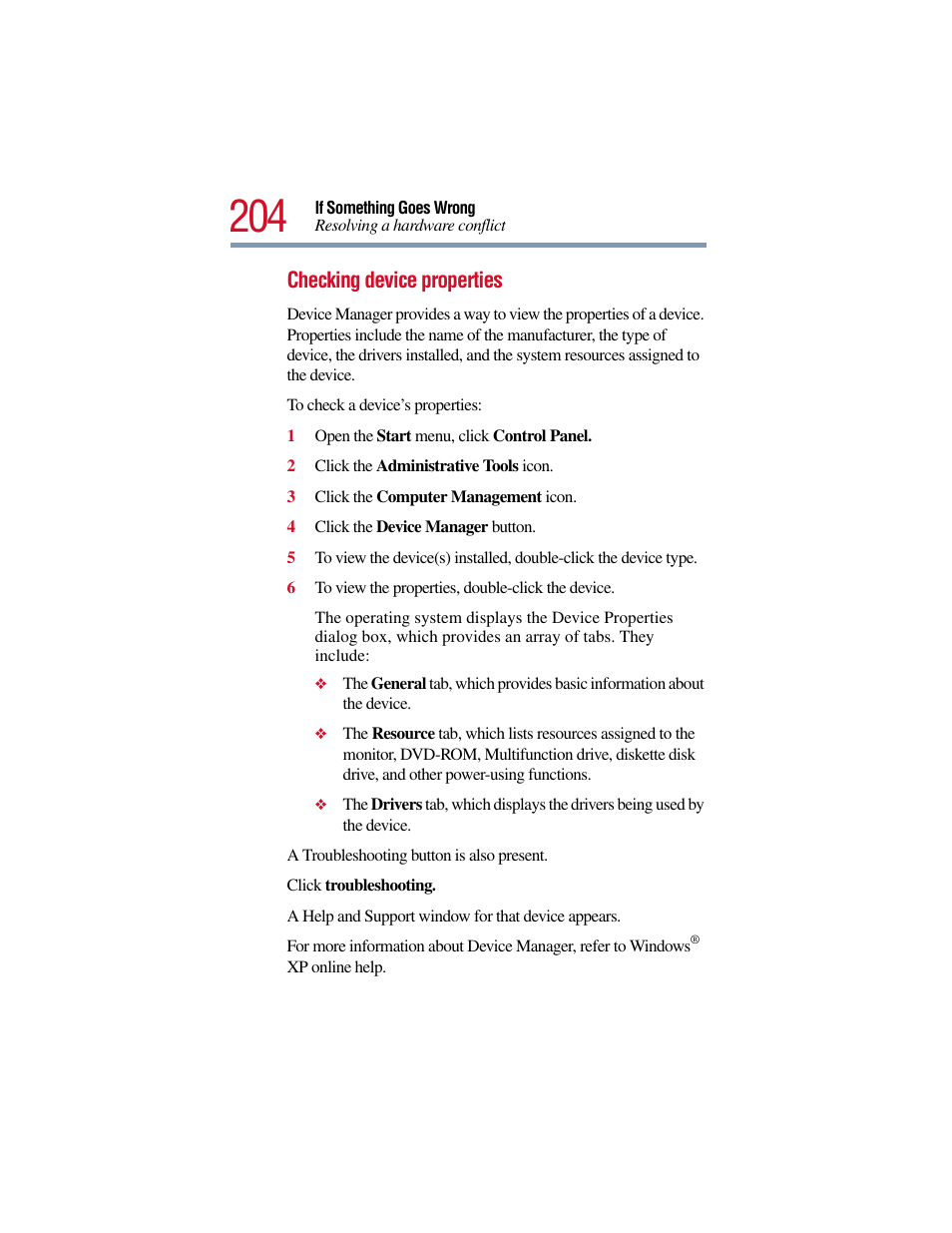 Checking device properties | Toshiba Satellite Pro 6000 Series User Manual | Page 204 / 295