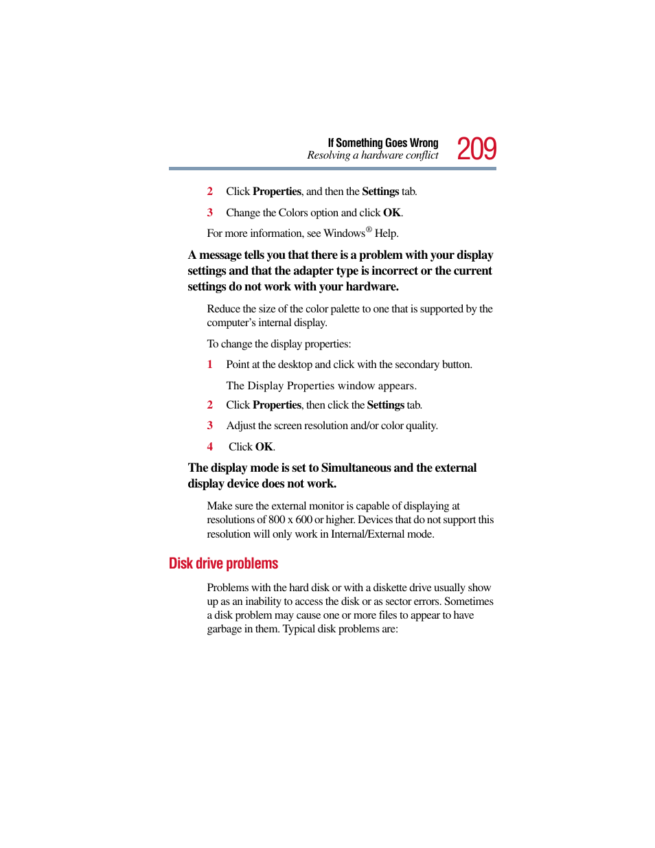 Disk drive problems | Toshiba Satellite Pro 6000 Series User Manual | Page 209 / 295