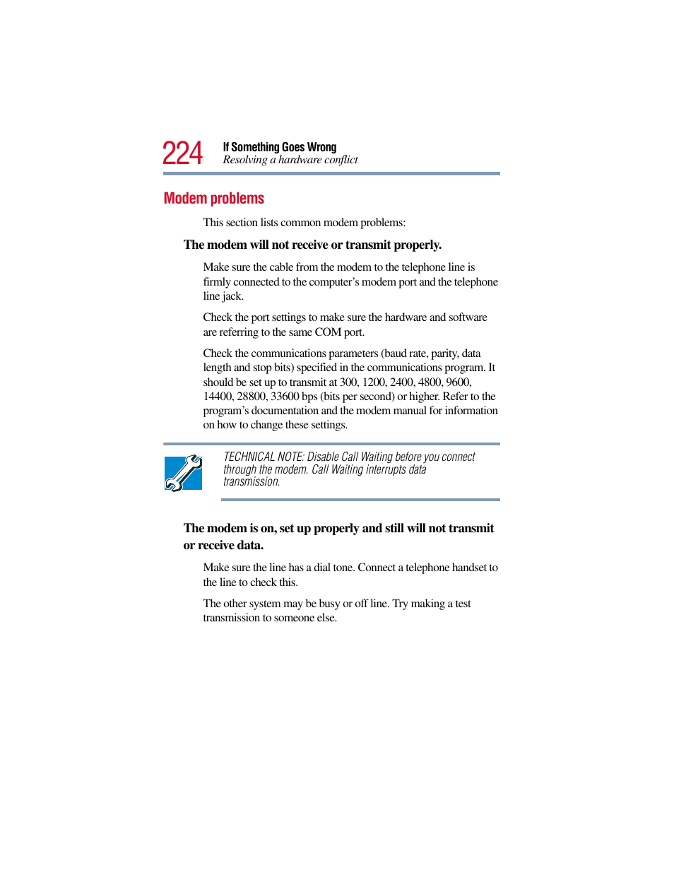 Modem problems | Toshiba Satellite Pro 6000 Series User Manual | Page 224 / 295
