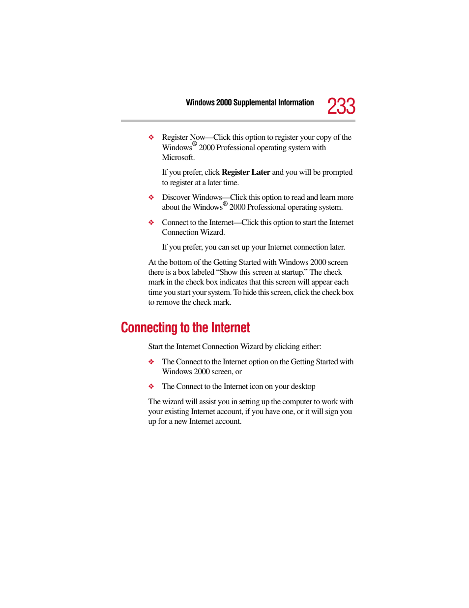 Connecting to the internet | Toshiba Satellite Pro 6000 Series User Manual | Page 233 / 295