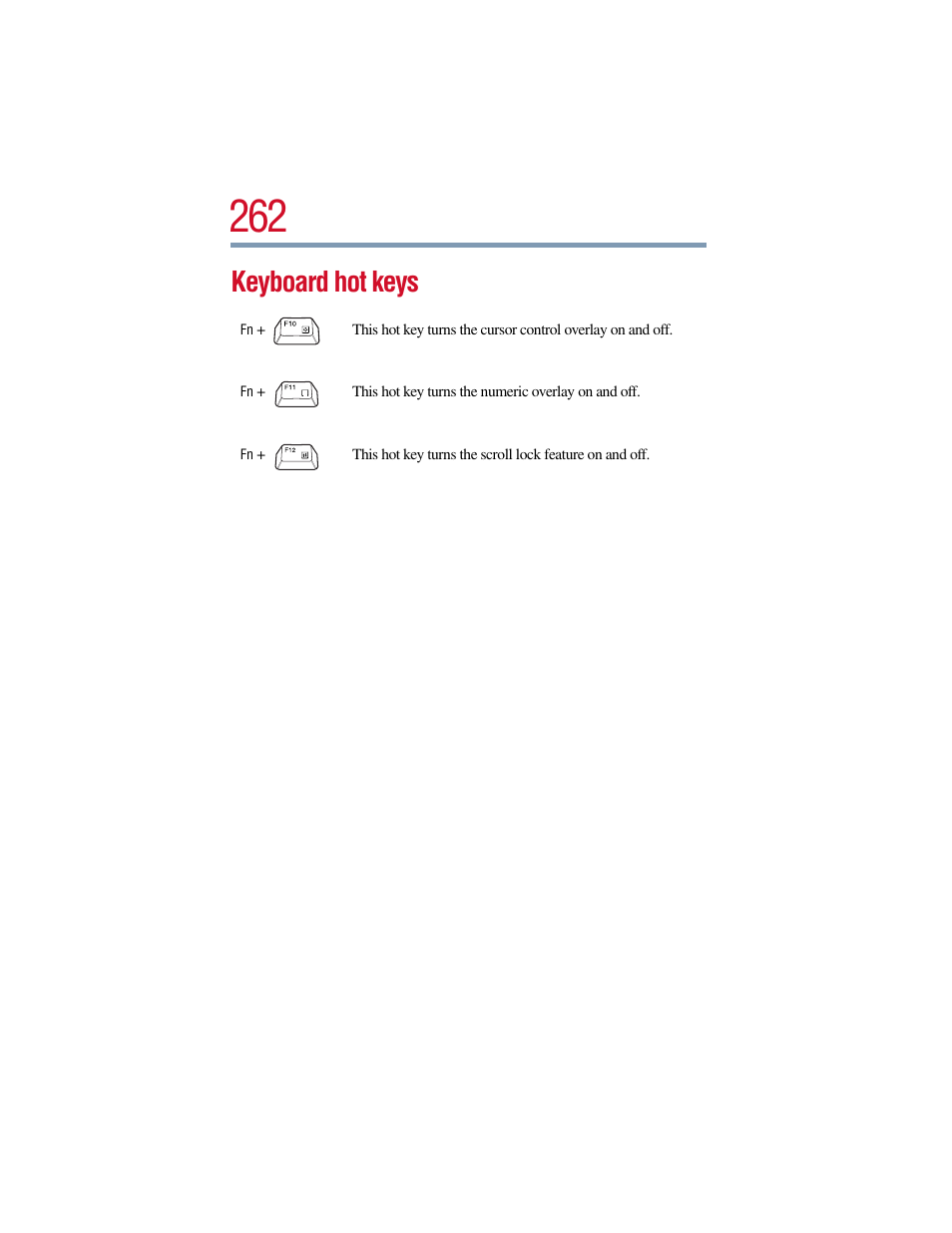 Keyboard hot keys | Toshiba Satellite Pro 6000 Series User Manual | Page 262 / 295