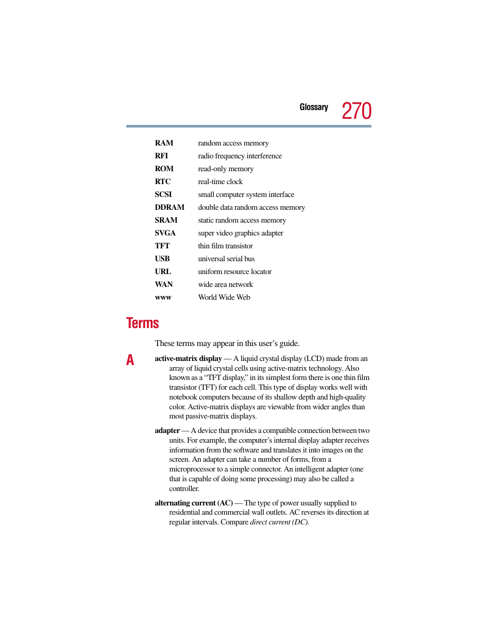 Terms | Toshiba Satellite Pro 6000 Series User Manual | Page 270 / 295