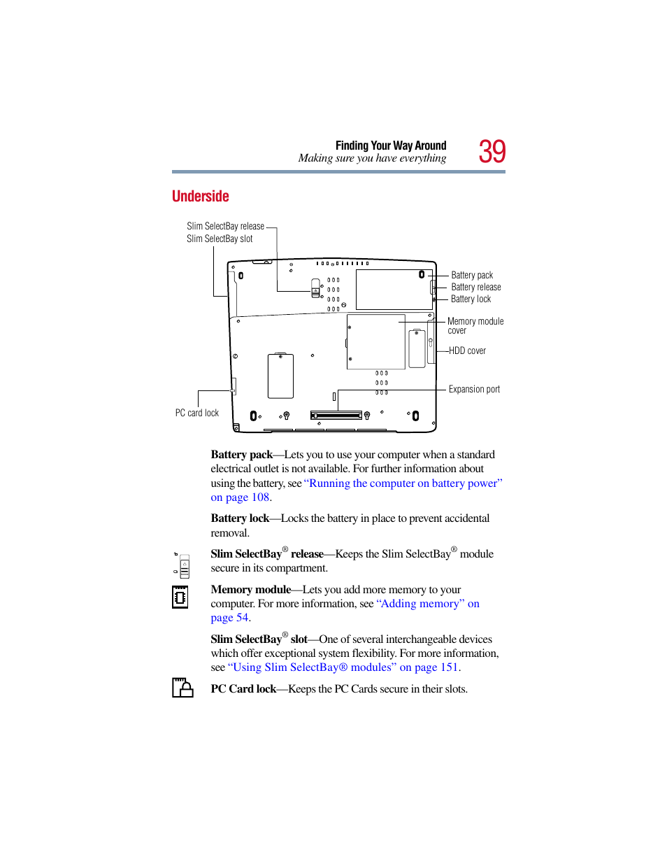 Underside | Toshiba Satellite Pro 6000 Series User Manual | Page 39 / 295