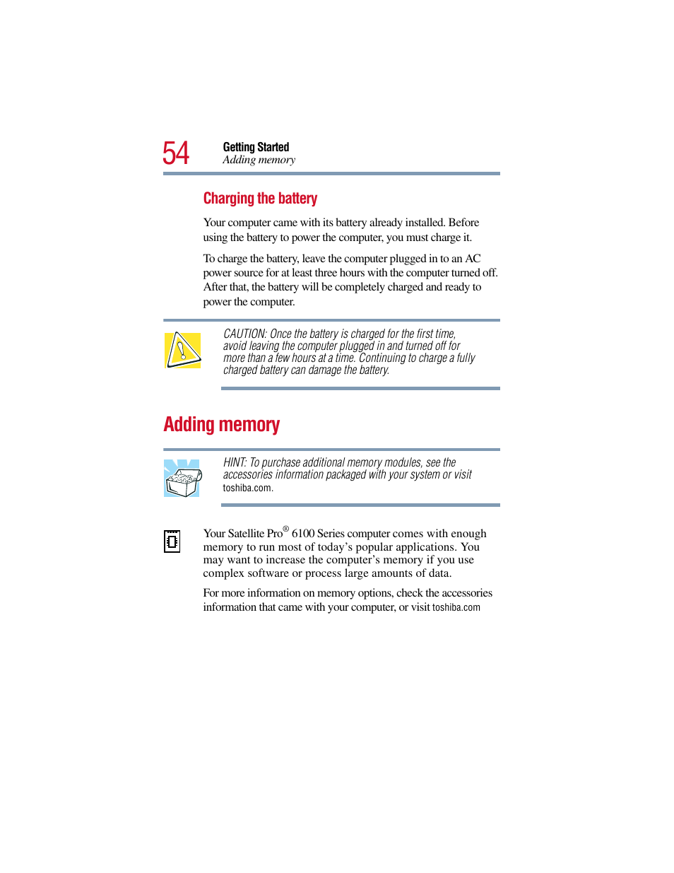 Adding memory, Adding memory” on | Toshiba Satellite Pro 6000 Series User Manual | Page 54 / 295