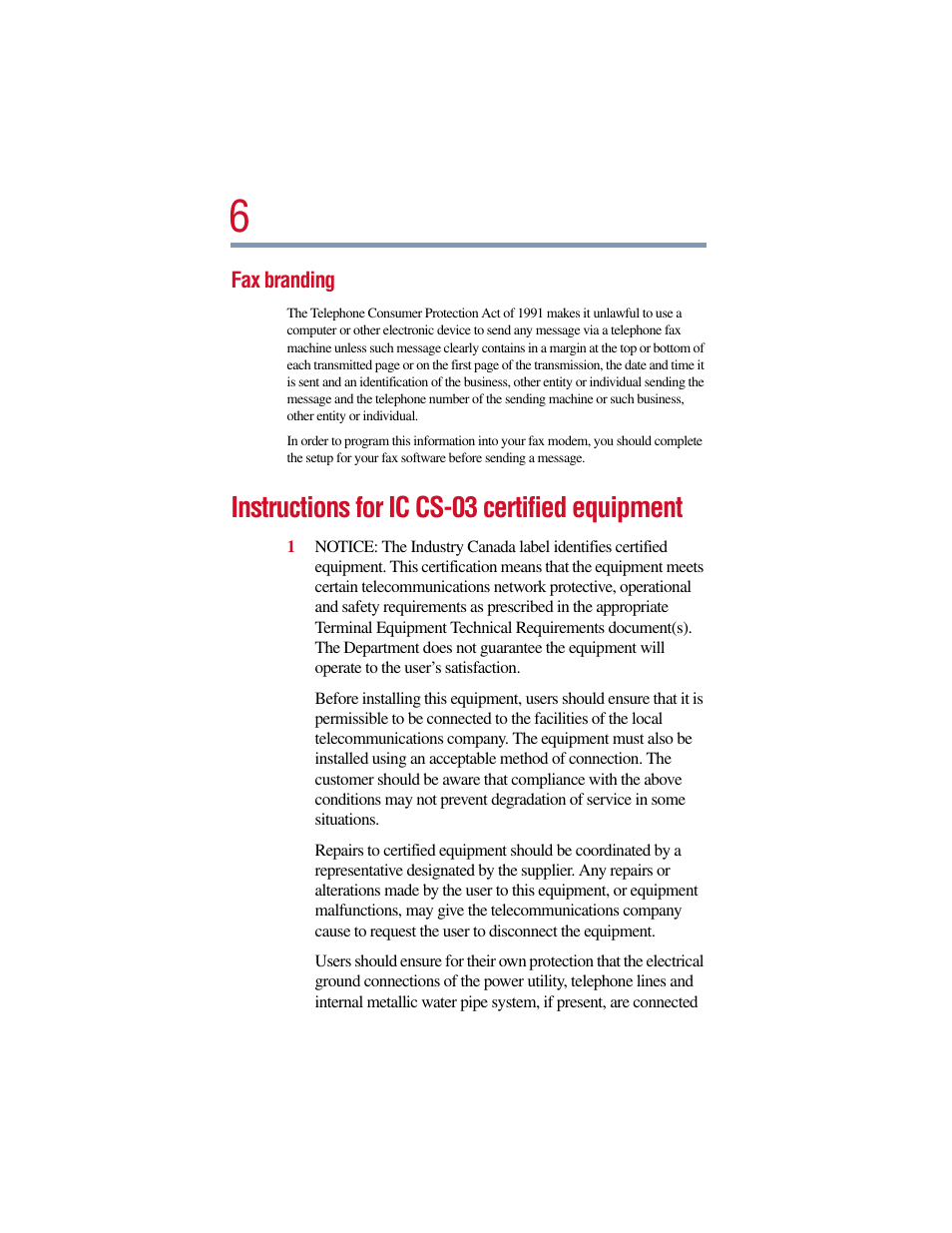 Instructions for ic cs-03 certified equipment | Toshiba Satellite Pro 6000 Series User Manual | Page 6 / 295