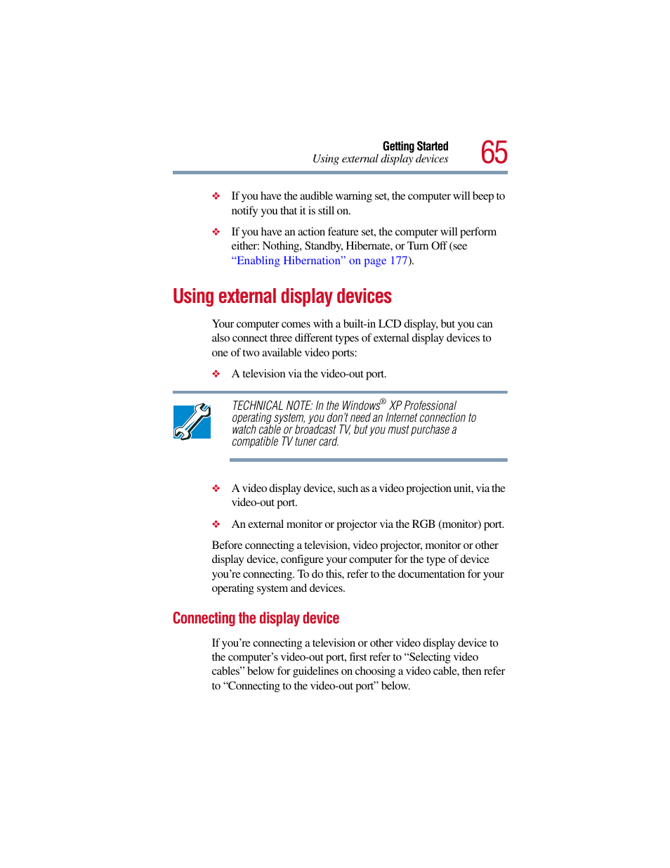 Using external display devices, Connecting the display device | Toshiba Satellite Pro 6000 Series User Manual | Page 65 / 295