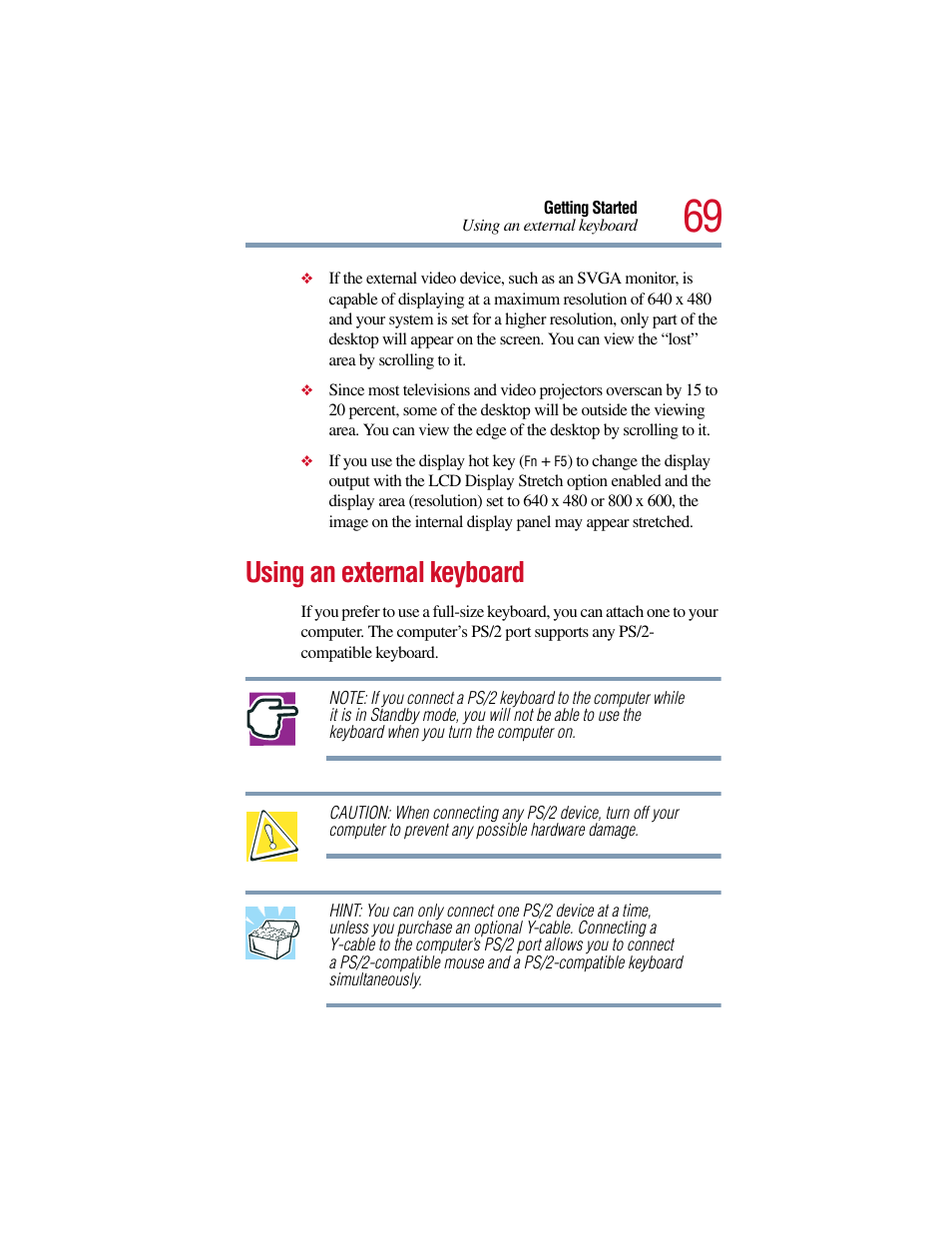 Using an external keyboard | Toshiba Satellite Pro 6000 Series User Manual | Page 69 / 295