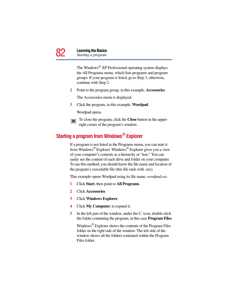 Starting a program from windows® explorer, Starting a program from windows, Explorer | Toshiba Satellite Pro 6000 Series User Manual | Page 82 / 295