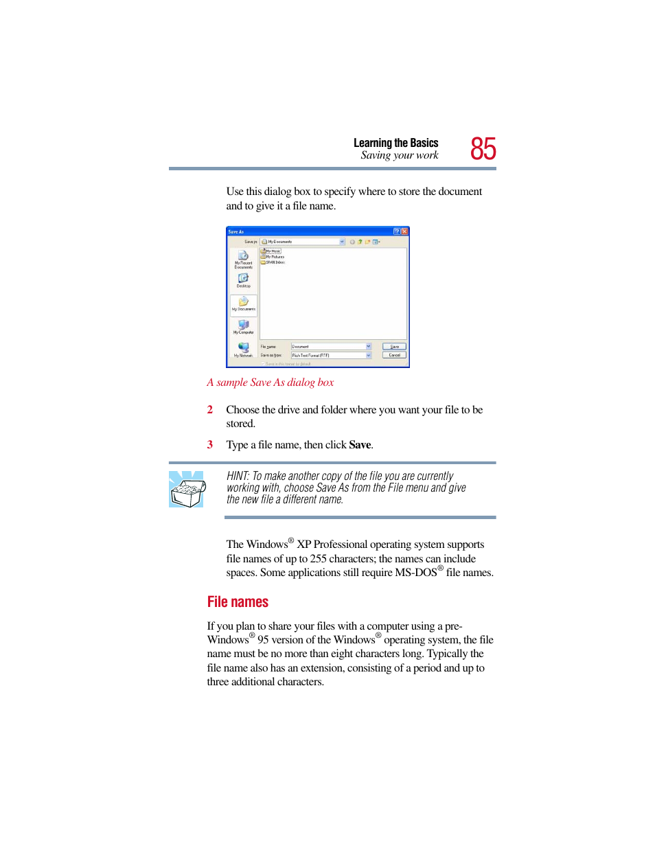 File names | Toshiba Satellite Pro 6000 Series User Manual | Page 85 / 295