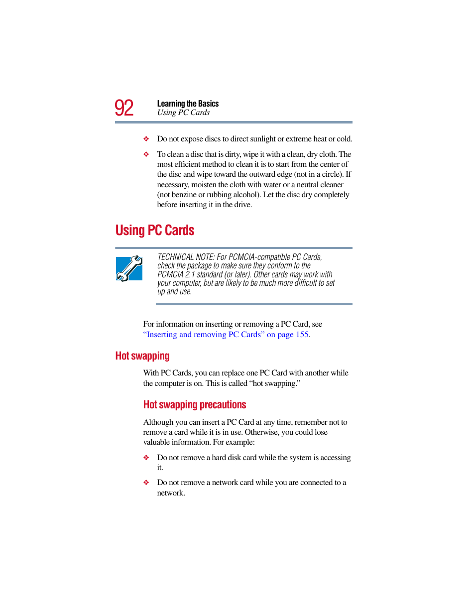 Using pc cards, Hot swapping | Toshiba Satellite Pro 6000 Series User Manual | Page 92 / 295