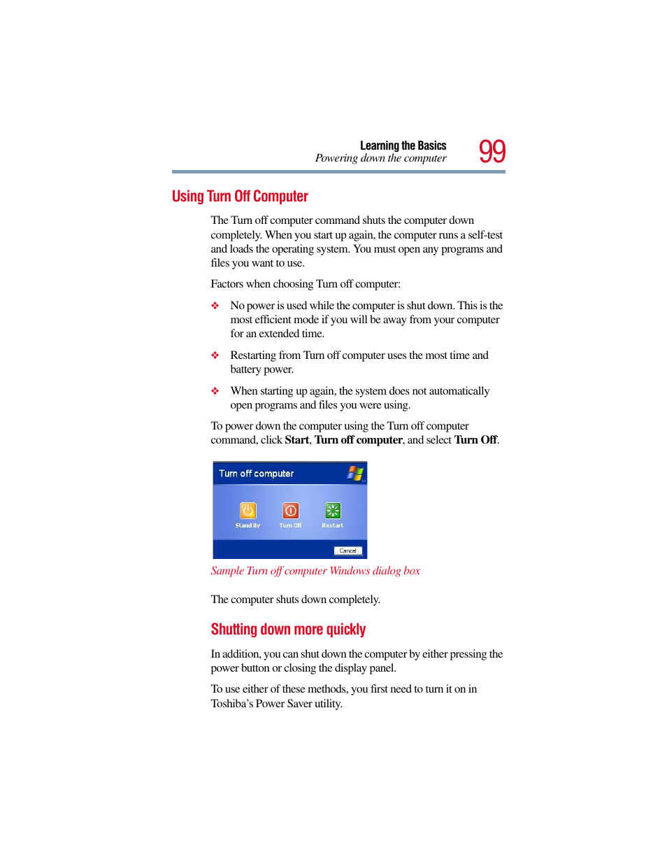Using turn off computer | Toshiba Satellite Pro 6000 Series User Manual | Page 99 / 295