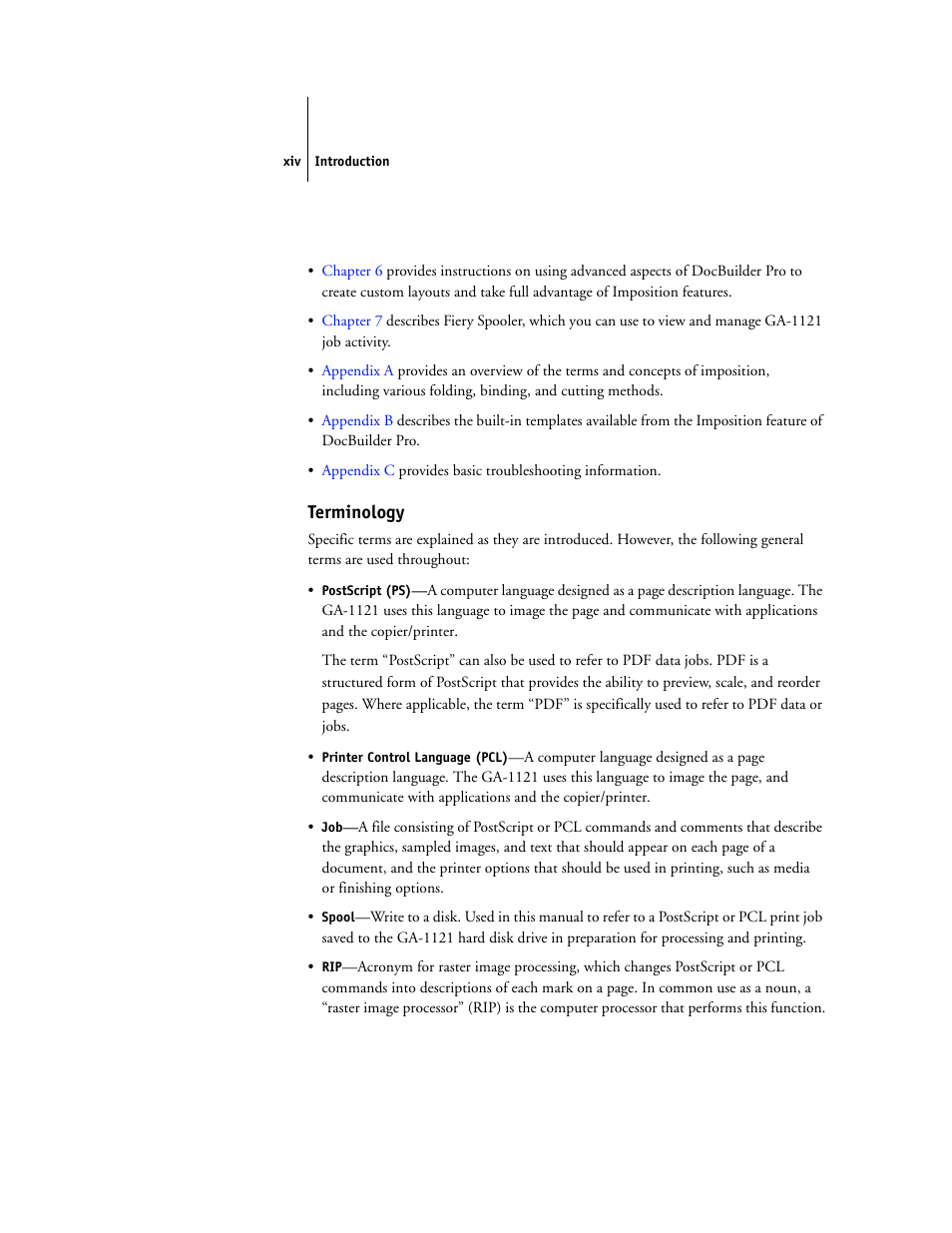 Terminology, Terminology xiv | Toshiba FIERY GA-1121 User Manual | Page 14 / 210