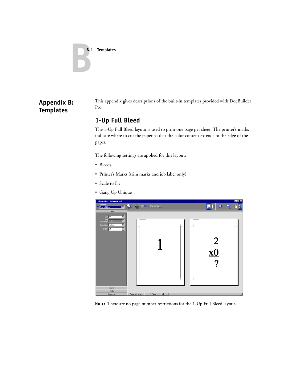 Appendix b: templates, Up full bleed, Appendix b | Toshiba FIERY GA-1121 User Manual | Page 181 / 210