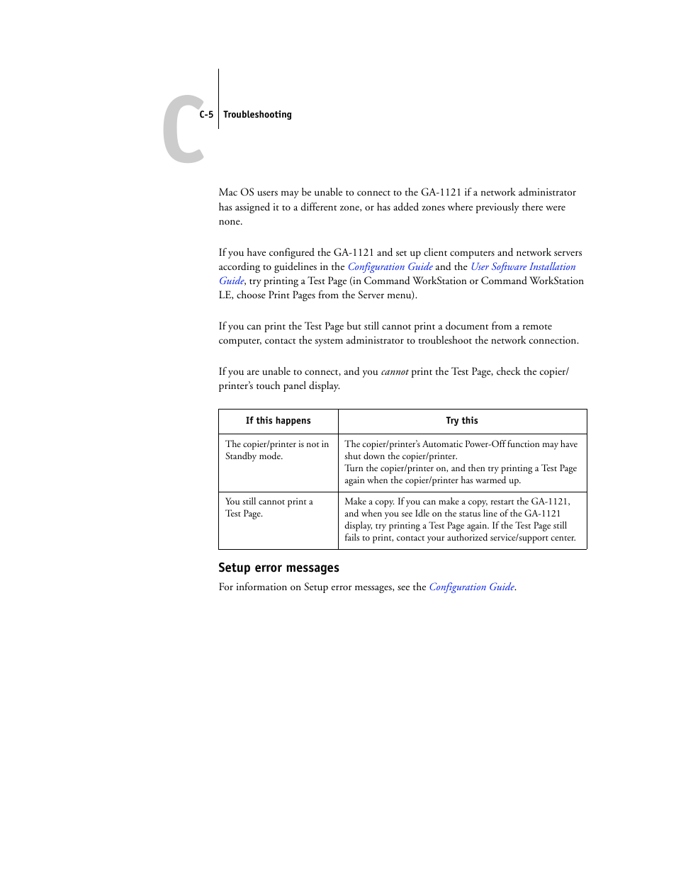 Setup error messages | Toshiba FIERY GA-1121 User Manual | Page 199 / 210