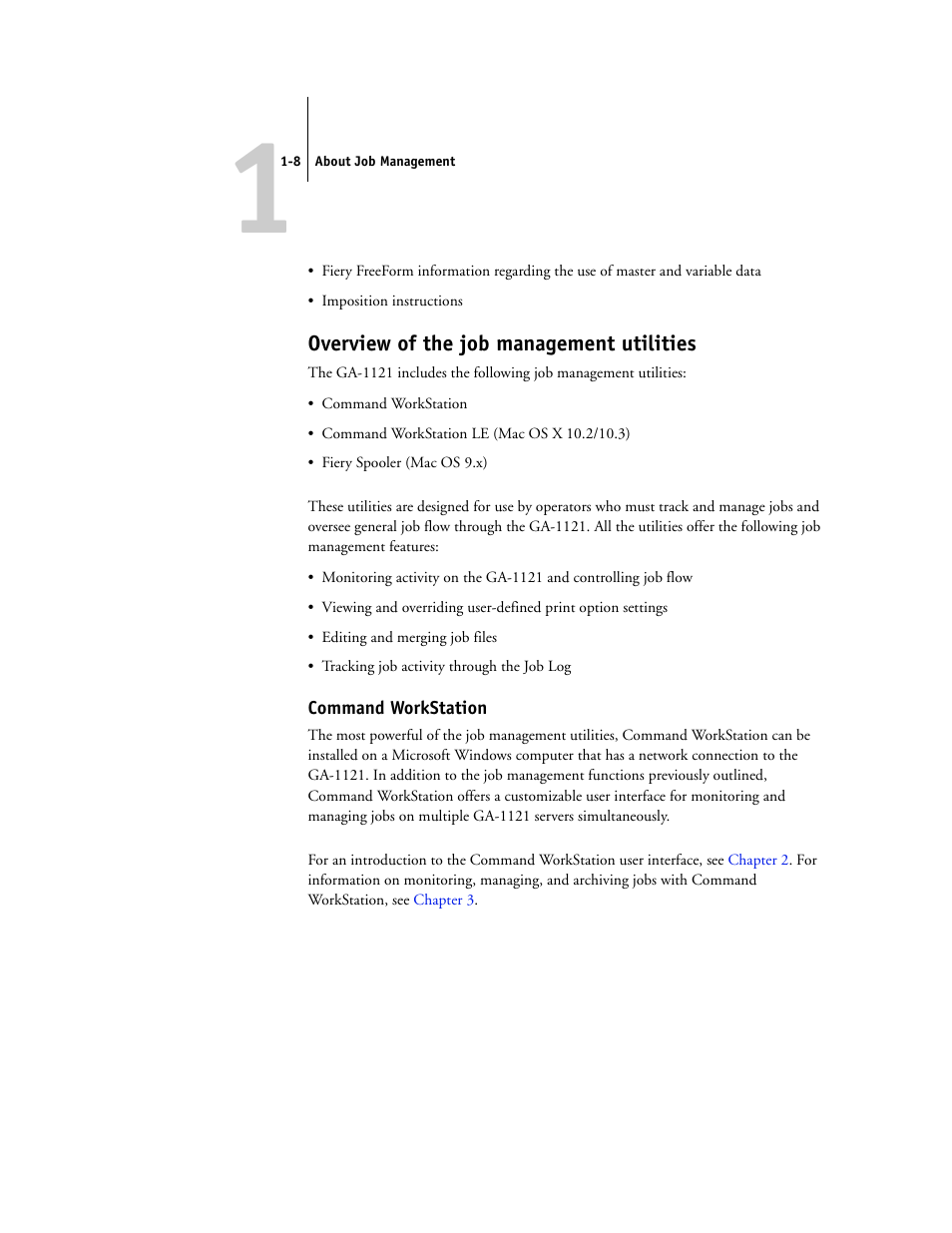 Overview of the job management utilities, Command workstation | Toshiba FIERY GA-1121 User Manual | Page 24 / 210