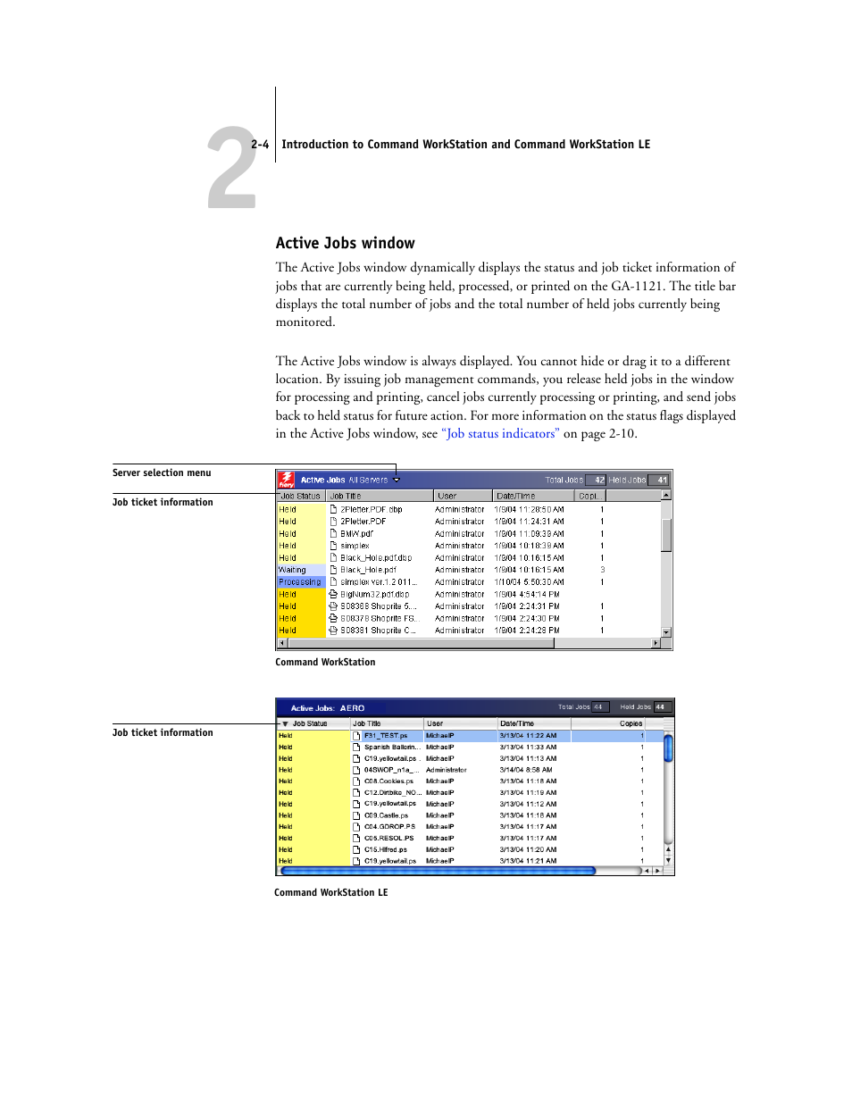 Active jobs window | Toshiba FIERY GA-1121 User Manual | Page 30 / 210