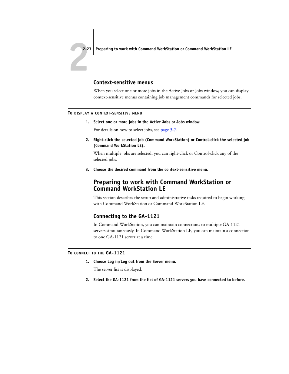 Context-sensitive menus, Connecting to the ga-1121 | Toshiba FIERY GA-1121 User Manual | Page 49 / 210