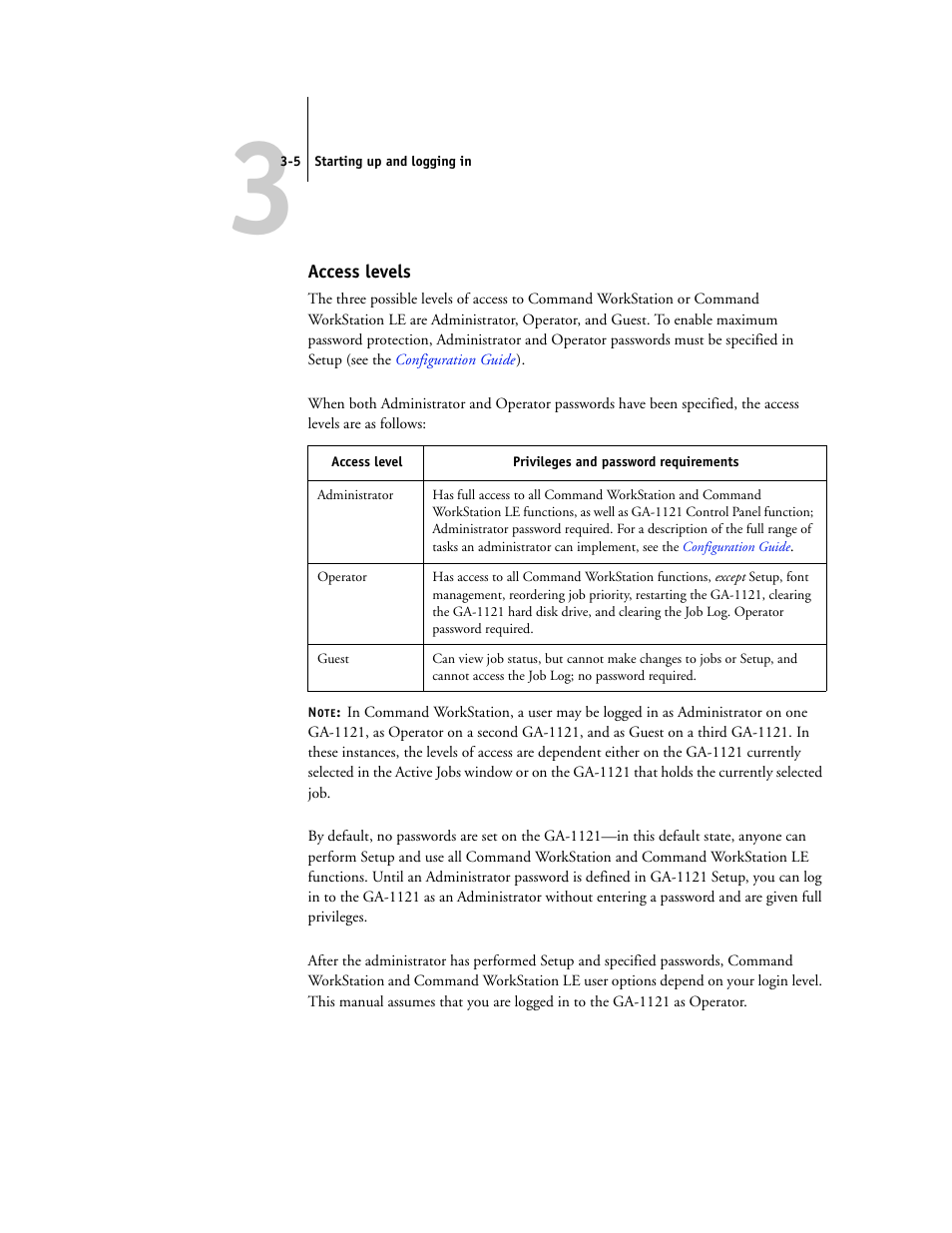 Access levels | Toshiba FIERY GA-1121 User Manual | Page 67 / 210