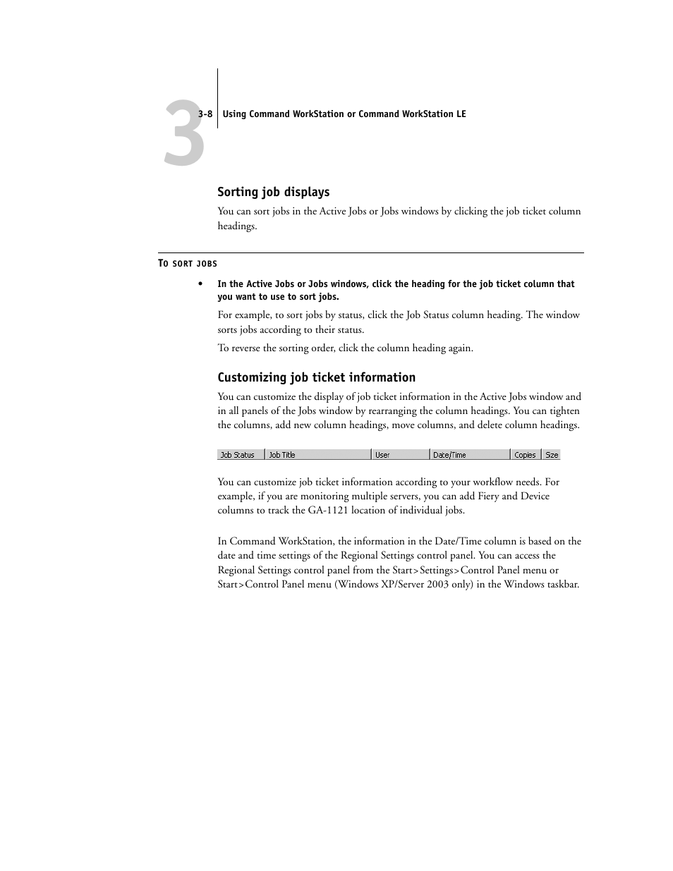 Sorting job displays, Customizing job ticket information | Toshiba FIERY GA-1121 User Manual | Page 70 / 210