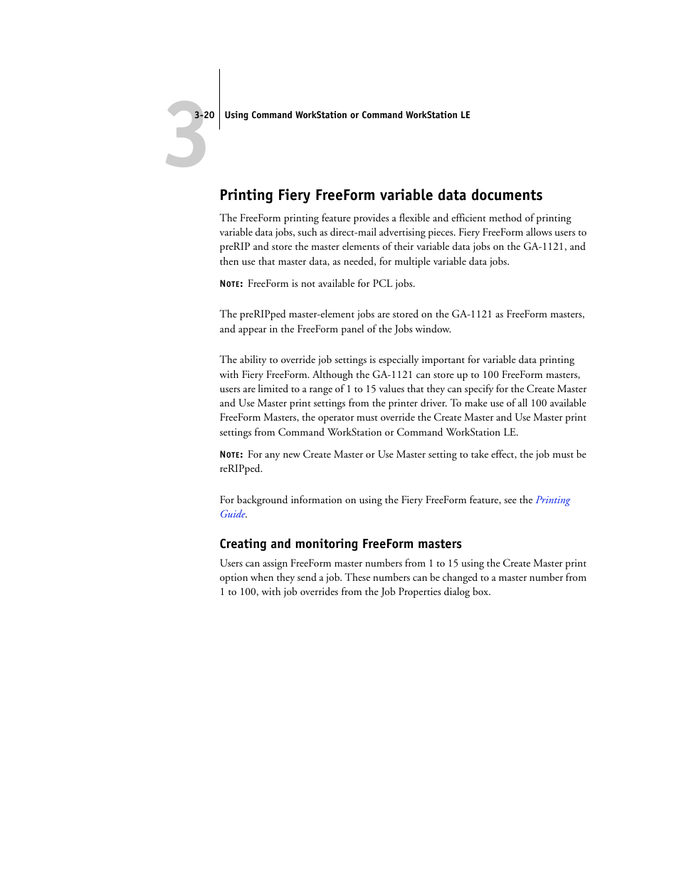 Printing fiery freeform variable data documents, Creating and monitoring freeform masters | Toshiba FIERY GA-1121 User Manual | Page 82 / 210