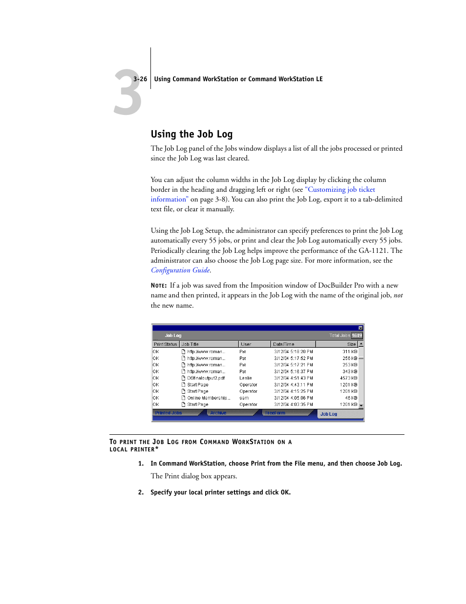 Using the job log | Toshiba FIERY GA-1121 User Manual | Page 88 / 210