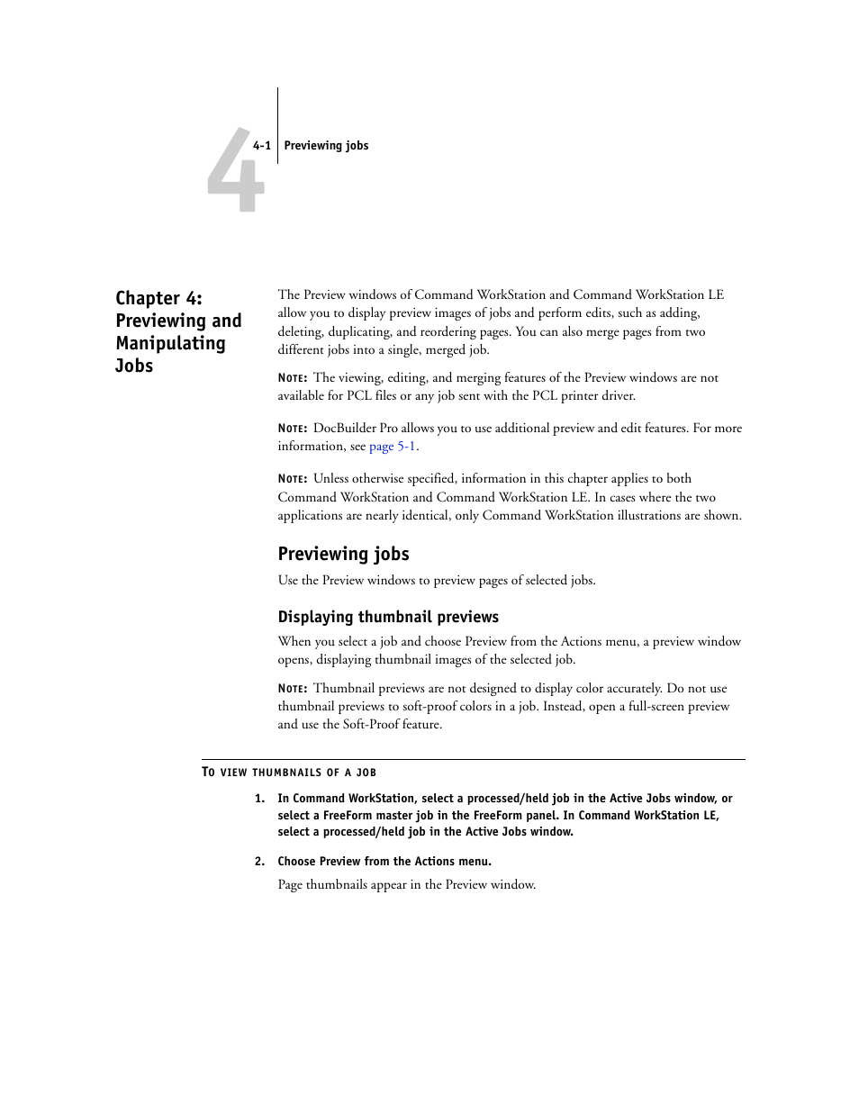 Chapter 4: previewing and manipulating jobs, Previewing jobs, Displaying thumbnail previews | Chapter 4 | Toshiba FIERY GA-1121 User Manual | Page 95 / 210