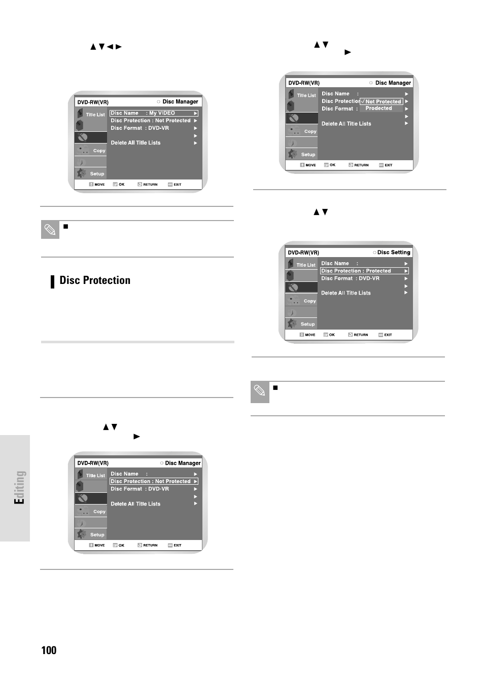 Editing, 100 - english, Disc protection | Toshiba D-VR3SB User Manual | Page 100 / 110