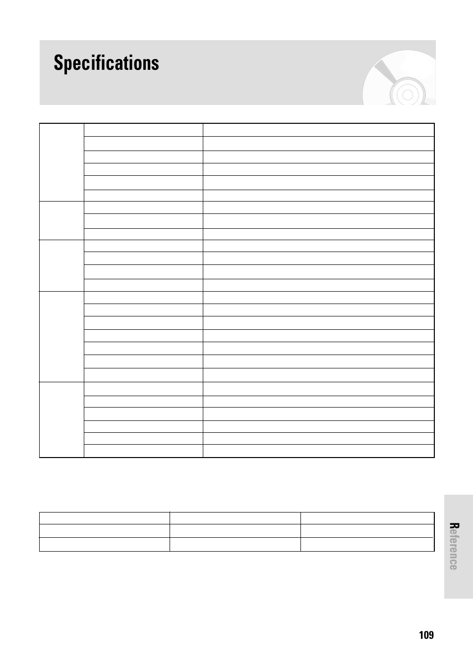 Specifications, Reference, English - 109 | Toshiba D-VR3SB User Manual | Page 109 / 110