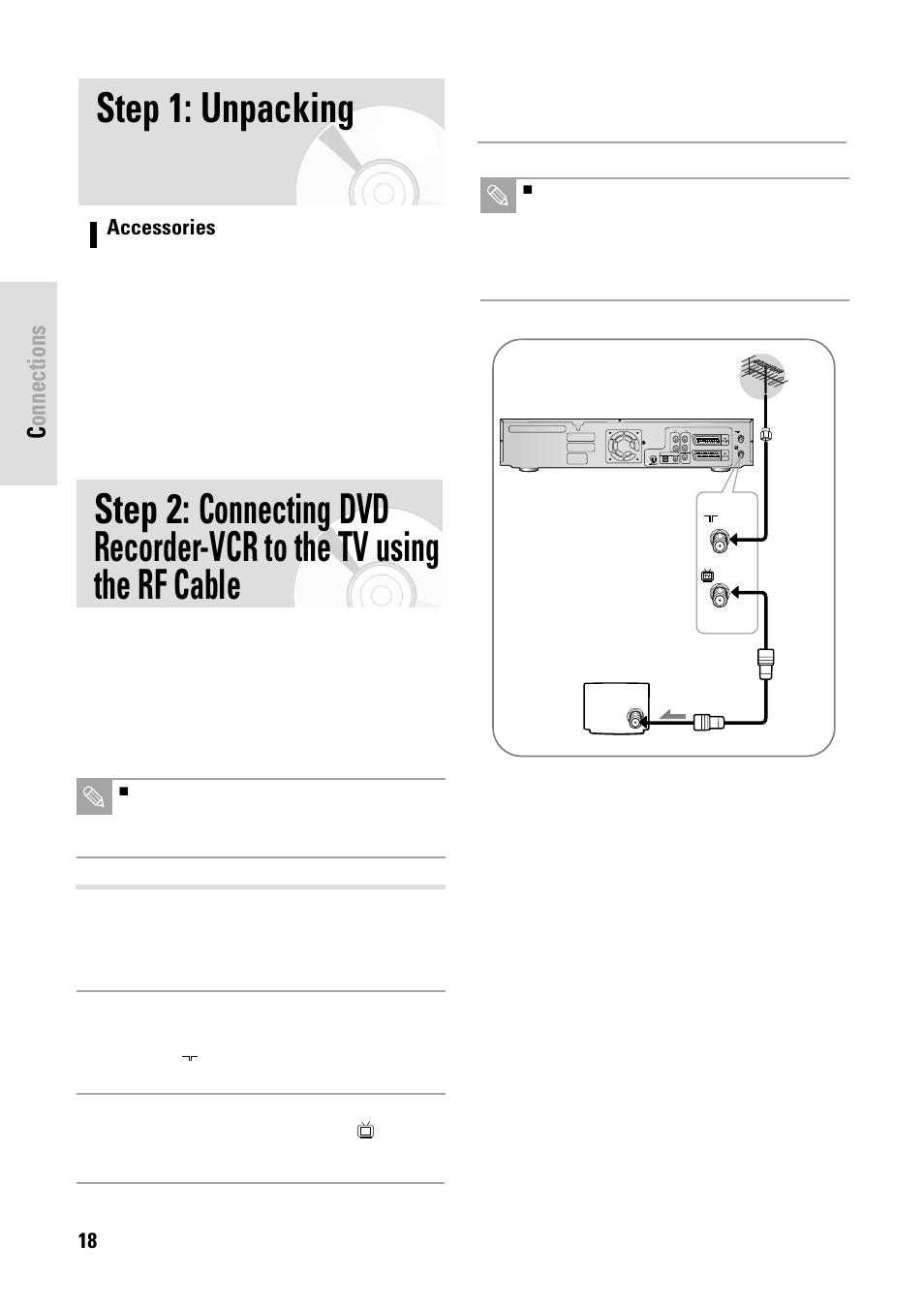 Step 1: unpacking, Connections | Toshiba D-VR3SB User Manual | Page 18 / 110